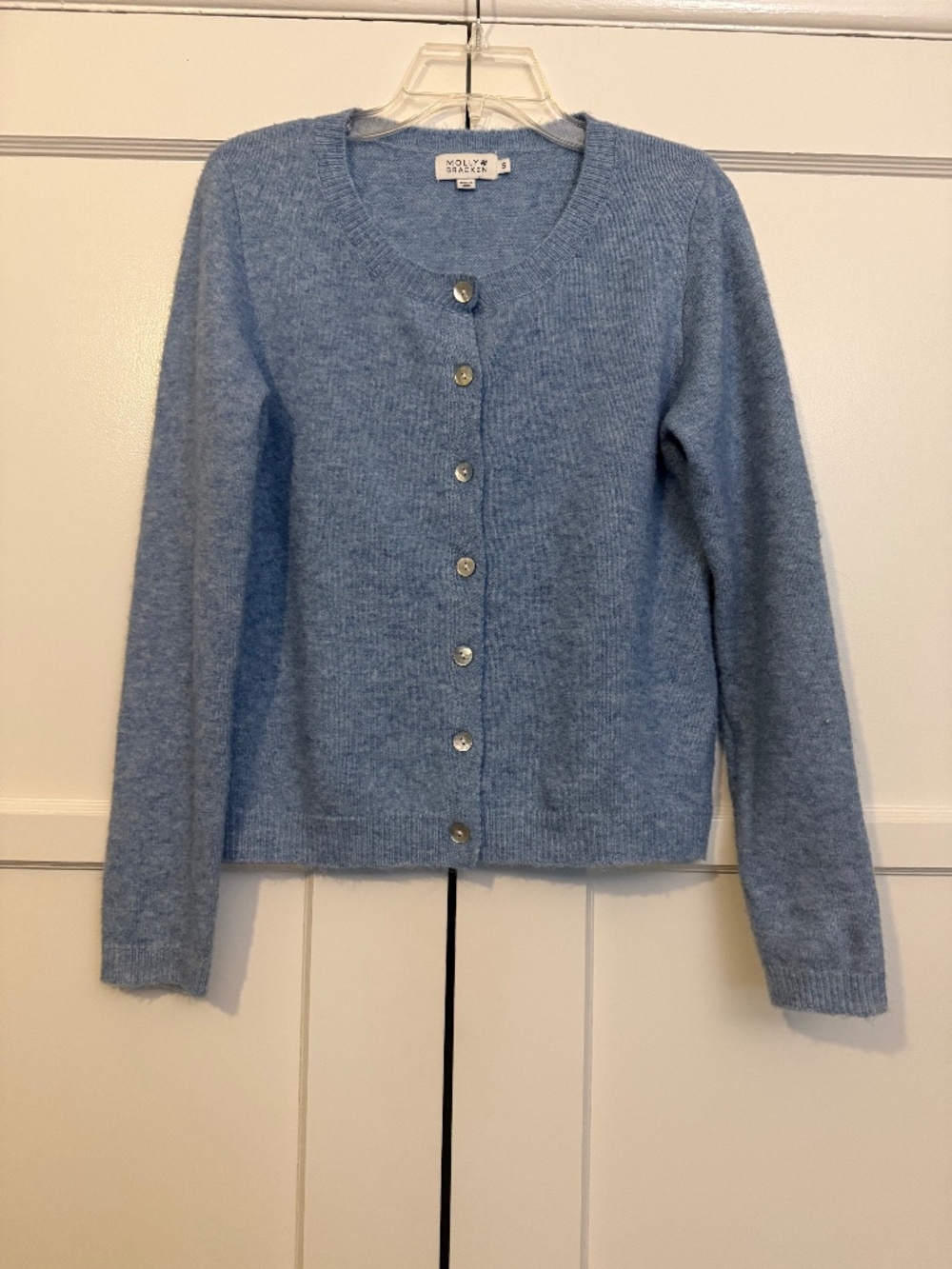 NWOT Molly Bracken Blue Crew Neck Cardigan Size Small Polyester